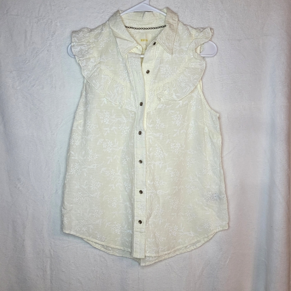 Anthropologie Mauve Wildflower Boho Blouse Embroidered Ruffle Floral Cottagecore